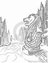 Singapore Merlion Sketch Landmark Tourism Vector Illustration sketch template