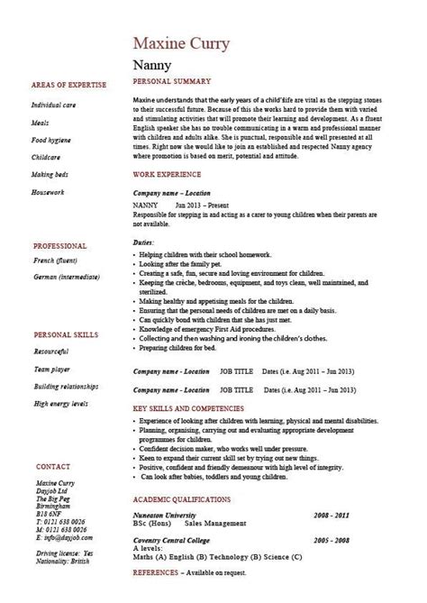 professional nanny resume templates professional nanny resume sample