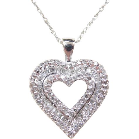 vintage  white gold  ctw diamond heart necklace