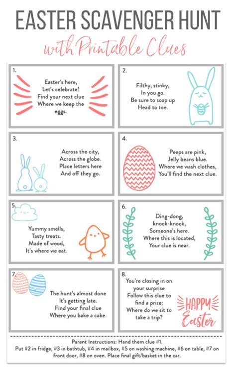 easter scavenger hunt  printable clue cards easter treasure