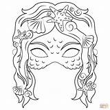 Mermaid Coloring Mask Pages Printable Masks Paper Supercoloring Categories sketch template