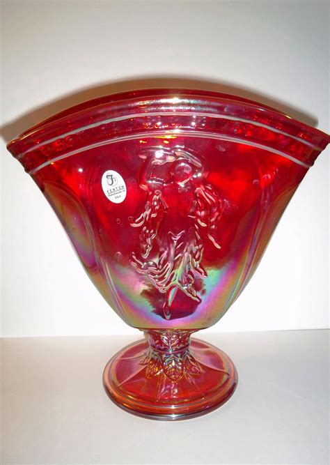 Fenton Glass Ruby Red Carnival Iridized Dancing Ladies Fan