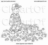 Lineart Landscaper Push Mower Male Illustration Using Royalty Clipart Bannykh Alex Vector sketch template