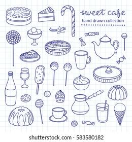 hand drawn collection outline sweets cakes stock vector royalty