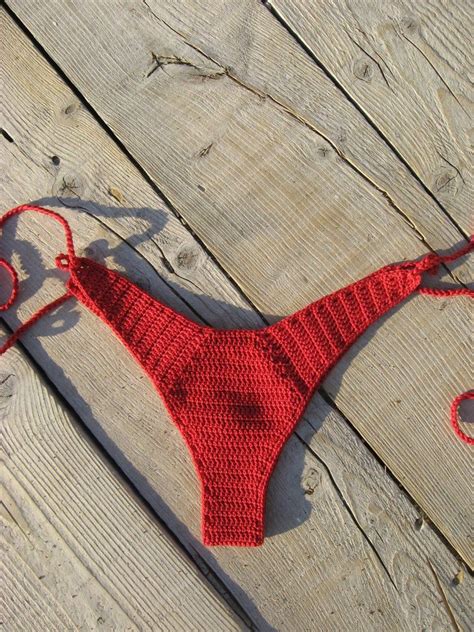 Crochet Bikini Alta Cadera Brasileño Crochet Bikini Set Red Etsy