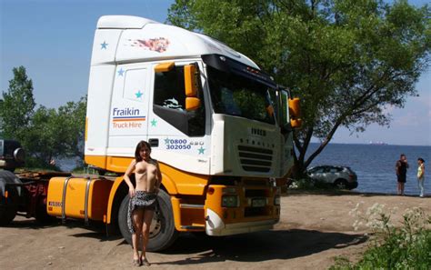 russian girl undresses next to the truck russian sexy girls