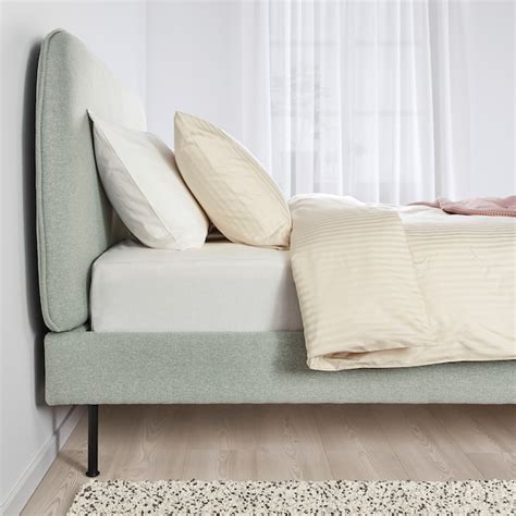 vadheim upholstered bed frame gunnared light green full ikea
