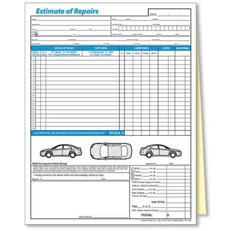 2 Part Auto Body Repair Estimate Forms Automotive Forms