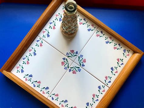 lovely floral vintage tile serving tray handmade  portugal etsy