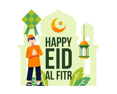 happy eid al fitr background  young muslim boy  vector art
