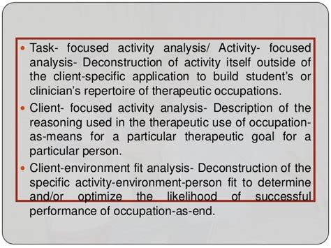 activity analysis occupational therapy sample  weekly marketing