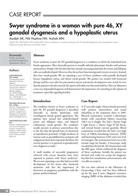 Pdf Swyer Syndrome In A Woman With Pure 46 Xy Gonadal Dysgenesis And