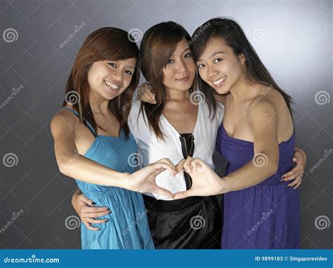 Three Best Girlfriends Posing With Each Other Stock Image Image Of