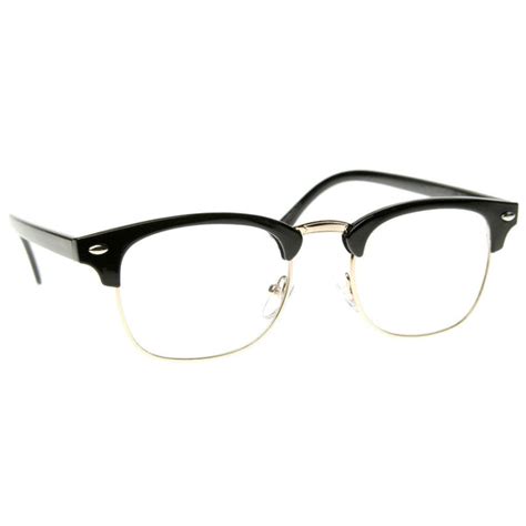 vintage half frame semi rimless horned rim clear glasses emblem eyewear