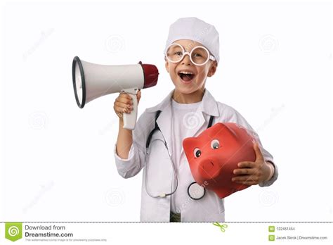 boy  medical uniform isolated  white stock photo image  intern megaphone