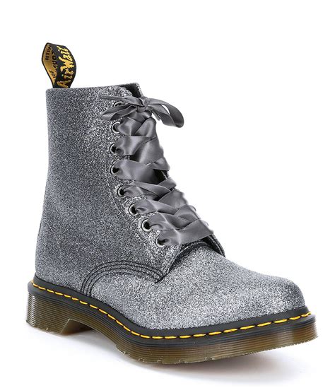 dr martens leather dr martens womens grey glitter  pascal boots  gray lyst