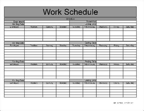 work schedule template monthly printable schedule template