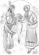 Coloring Pages Native Pilgrim Woman American Turkey Sharing Printable Drawing sketch template