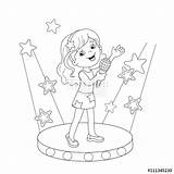 Singing Coloring Girl Stage Outline Song Drawing Kids Vector Cartoon Illustration Book Line Depositphotos Child Getdrawings Sing Drawings sketch template