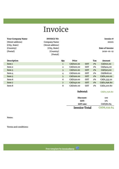 canadian invoice template pianosage blog
