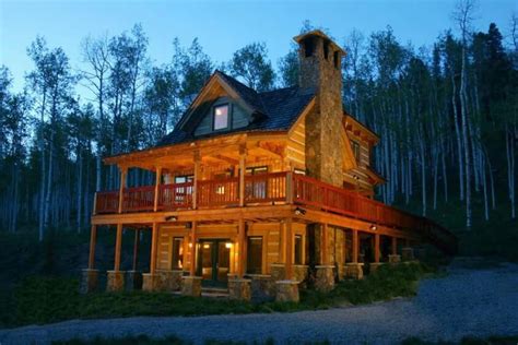 love  wrap  upper deck log cabin exterior house   woods log homes