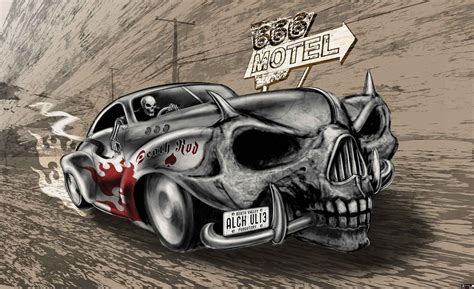 alchemy death hot rod car skull wallpaper mural gothic car