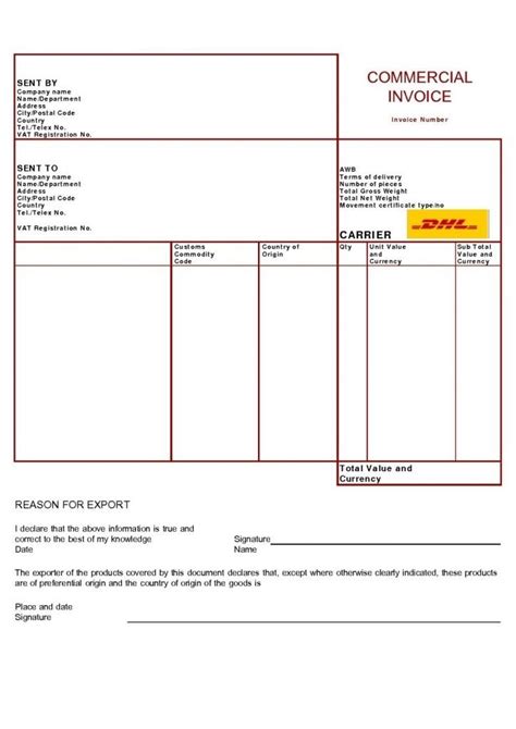 dhl commercial invoice template uk invoice template  business invoice template uk