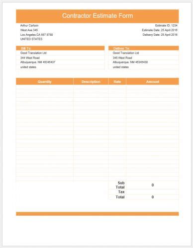 printable contractor estimate form