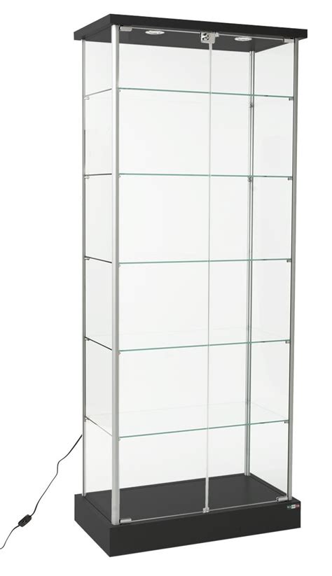 Retail Glass Display Case 2 Led Lights And Hidden Casters