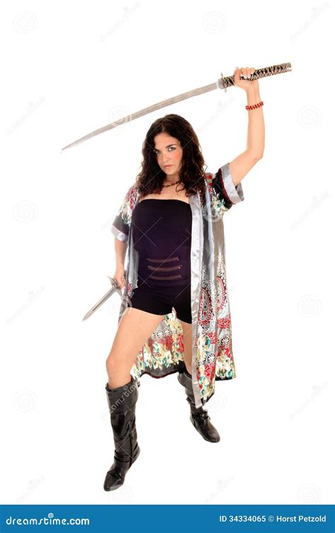 Girl With Two Swords Stock Image Image Of Dress Black 34334065