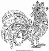 Antistress Rooster Zentangle Doodle sketch template