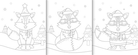 premium vector coloring book  cute fox christmas characters