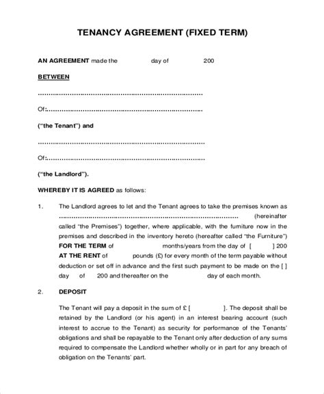 tenancy agreement template  word templates