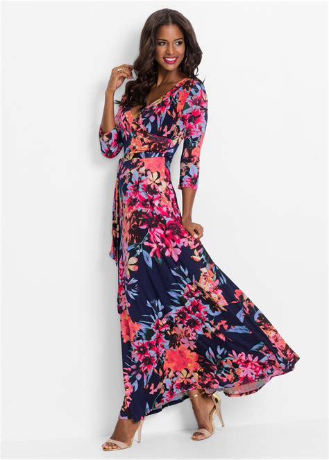 maxi jurk met bloemenprint blauwroze gebloemd dames bodyflirt boutique bonprixnl