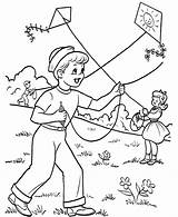Coloring Kite Pages Playing Kids Printable Kites Flying sketch template