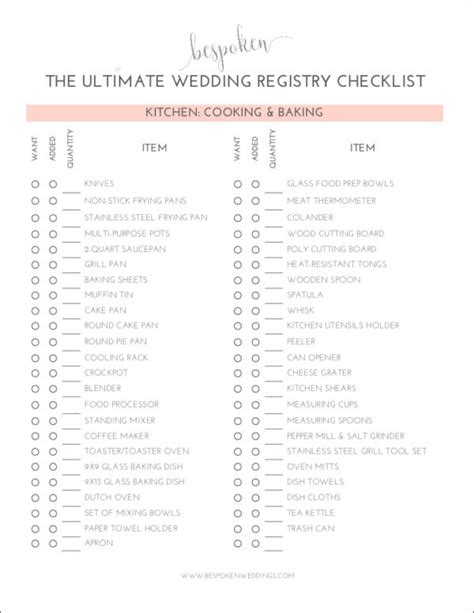 wedding registry checklist printable printable templates