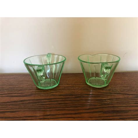 vintage green depression glass creamer and sugar bowl a pair chairish