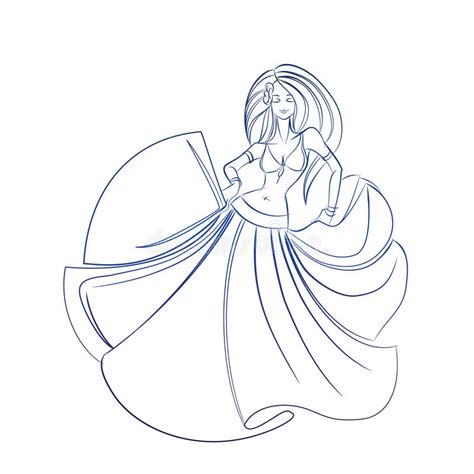 belly dancer ink sketch gesture drawing stock vector illustration