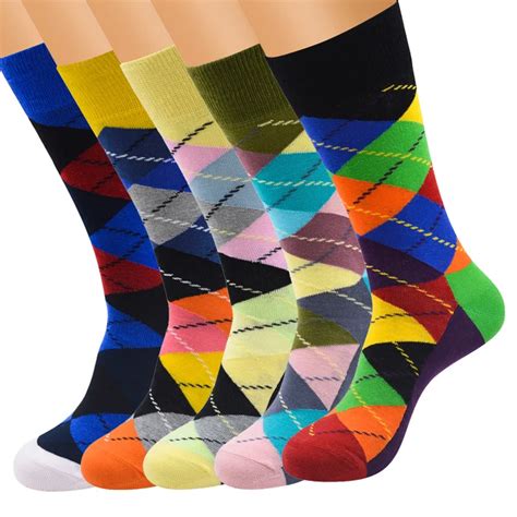 cfung pair set happy socks men brand wholesale funny colorful rainbow argyle high fun dress