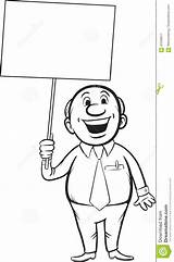 Businessman Whiteboard Smiling Blank Cartoon Drawing Vector Illustration Placard sketch template