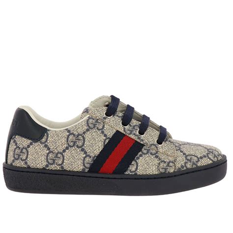 ace sneakers  leather  gg supreme gucci print  web bands shoes gucci kids blue
