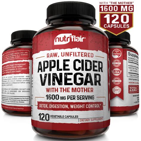 nutriflair apple cider vinegar capsules mg  vegan acv pills  supplement