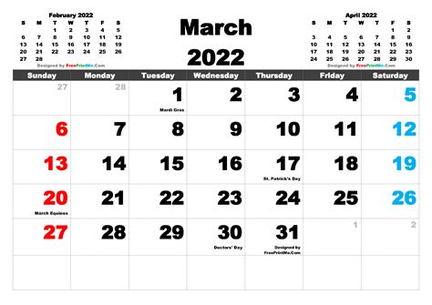 march  printable calendar