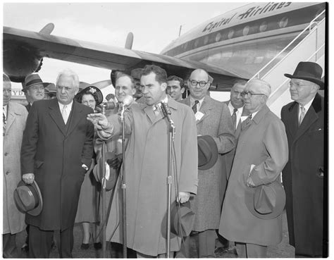 vice president richard  nixon talks   crowd  willow run airport april  ann arbor