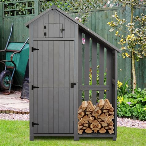 garden outdoor wooden tool storage shed   shelves firewood rack grey summer houses