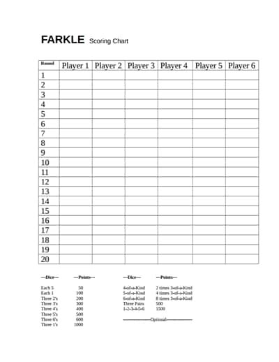 farkle score sheet   create edit fill  print
