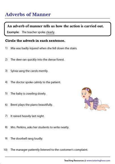 adverb  manner exercises  answers adverb worksheets