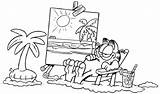 Garfield Coloring Kids Pages Relaxing Beach Sheets Fun Calendar Create sketch template
