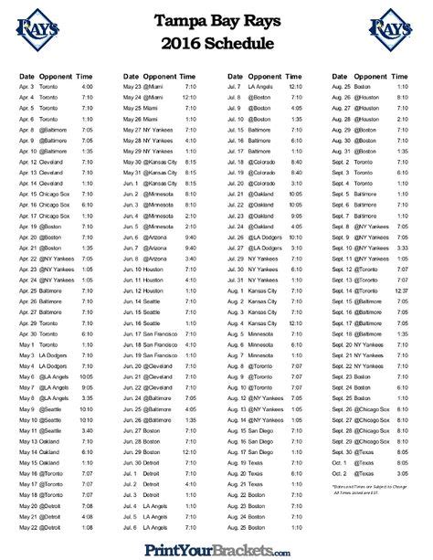 printable tampa bay rays baseball schedule   images