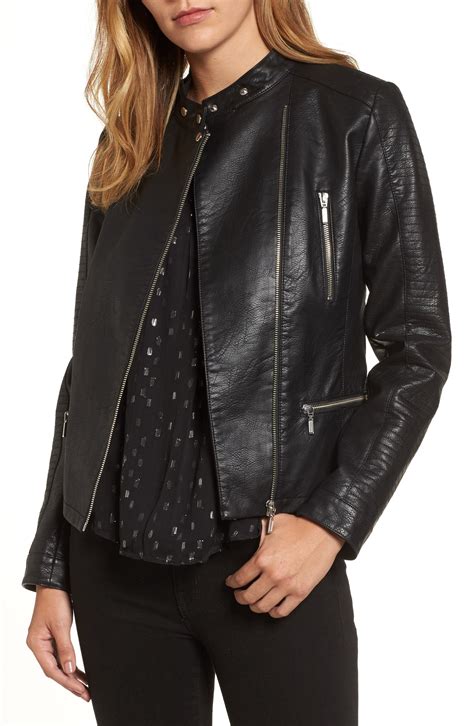 womens halogen quilted faux leather moto jacket size  large black moto jacket business